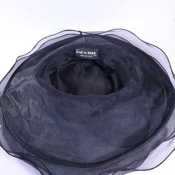 HAT-A-TUDE Black Layered Chiffon Derby Hat Wire Trim with Bow Women's OSFM - Picture 2 of 2